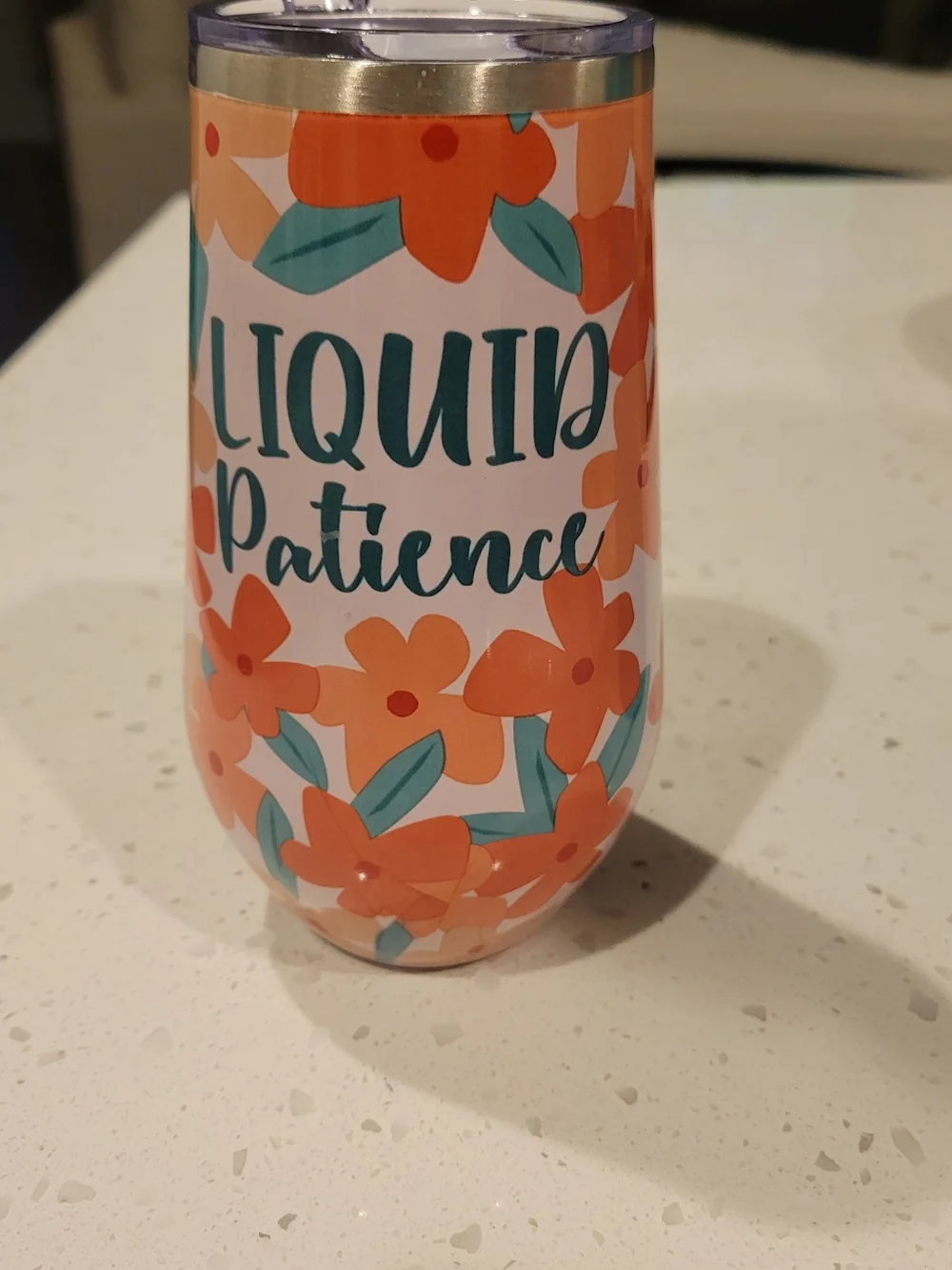 Insulated Floral Stemless Wine Tumbler - Liquid Patience - Teal & Orange